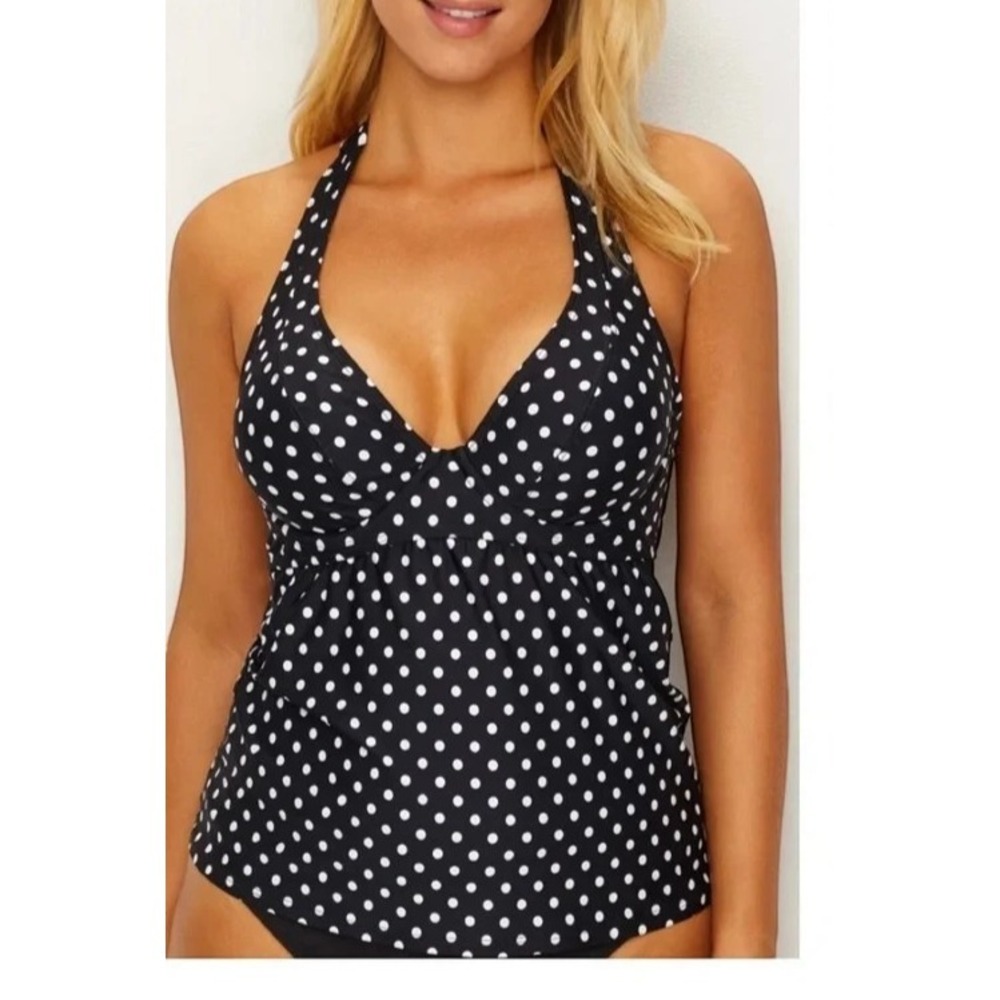 NEW Sunsets Underwire BLACK DOT Muse Underwire Tankini Top, US 36E/34F/32G Polka